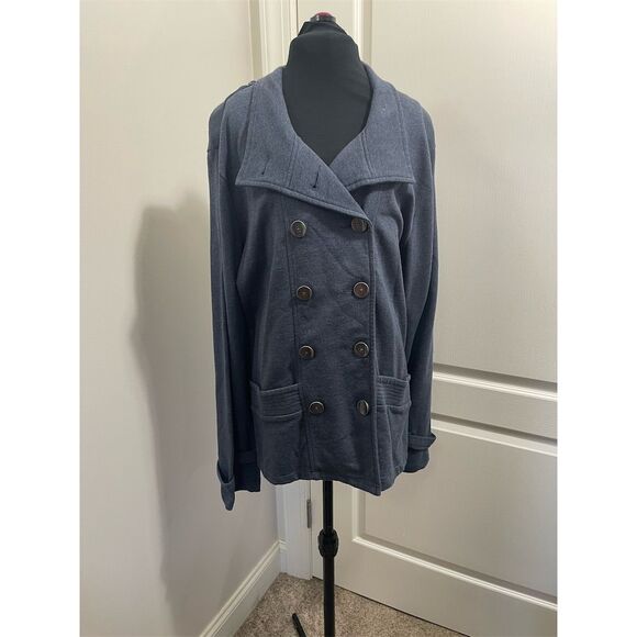 Coldwater Creek Jackets & Blazers - Coldwater Creek Women's Blue Gray Double Breasted Cotton Soft Peacoat Size M